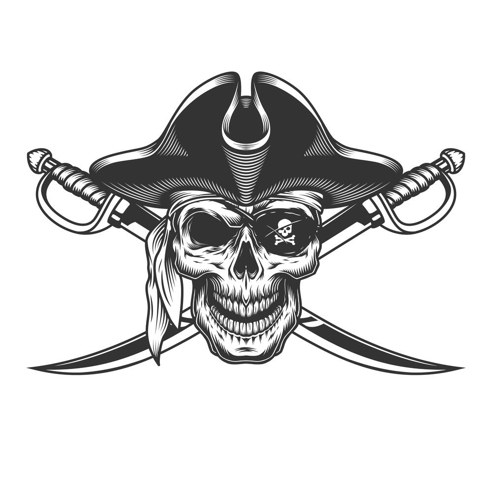 White Pirate Skull with Crossed Swords Emblem