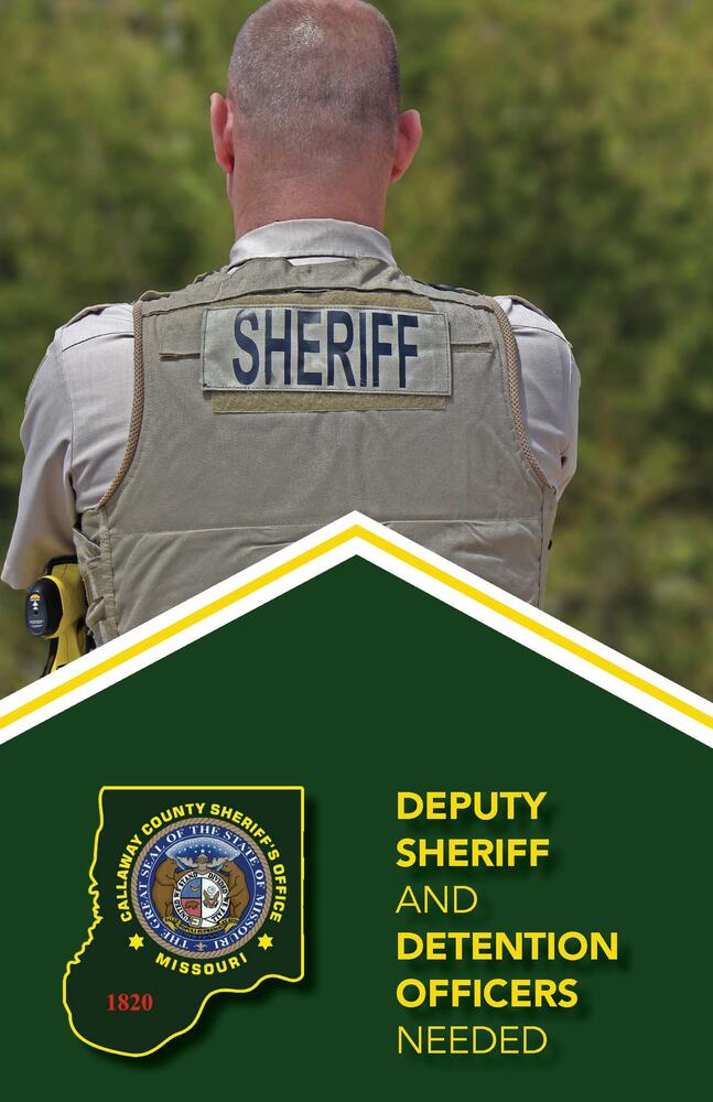 The front of the Callaway County Sheriff's Office trifold recruitment brochure showing the back of a uniformed deputy.